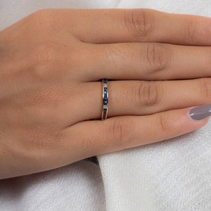 14K White Gold Cushion Cut Sapphire Wedding Ring for Women - Product Image 5