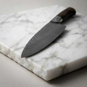 Couteau de cuisine en acier Damas avec manche en bois, lame à pointe tombante, épaisseur 0,6 mm, bord biseauté, pièce unique - Product Image 2