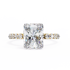 Anillo Solitario de Diamante Cultivado en Laboratorio con Corte Esmeralda de 2.50 Quilates, con Tallo de Diamantes con Engaste Compartido, Banda de Compromiso de Oro de Dos Tonos - Product Image 5