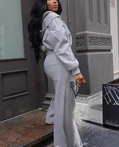 Conjunto de sudadera corta con cremallera Voghtic y pantalones deportivos de pierna ancha para mujer, lindos conjuntos de otoño - Product Image 4