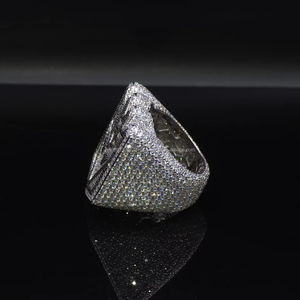 Iced round cut Hip Hop Cluster <b>Ring</b> 925 Sterling <b>Silver</b> Rhodium Plated Prong Wedding Anniversary Gift <b>Statement</b> <b>Ring</b> for Men's - Product Image 2