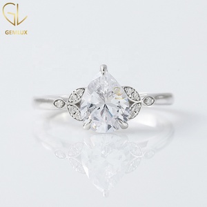 Vintage Style Pear Cut Moissanite Engagement <b>Ring</b>, Leaf Inspired <b>Split</b> Shank <b>Ring</b> for Women, Anniversary Gift - Product Image 1