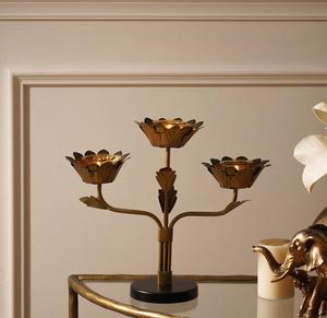 Golden Metal Flower Shape <b>Candelabra</b> With Three Arms For Home Decoration - Product Image 6