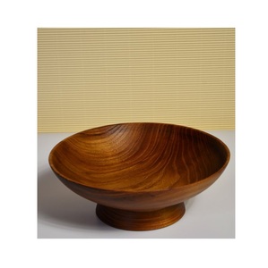 Bol sur piédestal en bois naturel, plat de service décoratif pour pommes, raisins, oranges, noix, bonbons et présentation de table festive - Product Image 4