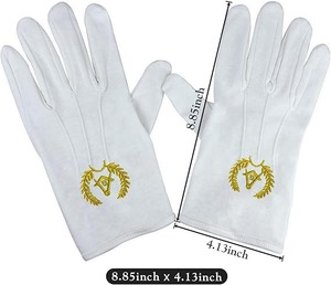 Guantes Blancos de la Gran Logia Masónica, Accesorio de Regalia de la Francmasonería, Tipo de Tela: Algodón, Bordado a Máquina - Product Image 3