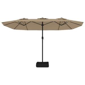Parasol de jardin en polyester taupe et gris foncé avec base en fer thermolaqué – Élégant parasol de terrasse - Product Image 5
