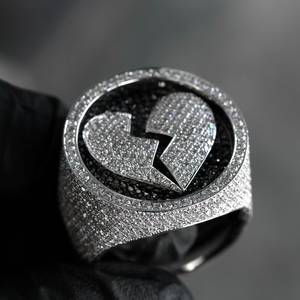 Broken Heart Moissanite <b>Ring</b> <b>Iced</b> Out Silver Color Signet Band Claw Setting Jewelry Gift - Product Image 2
