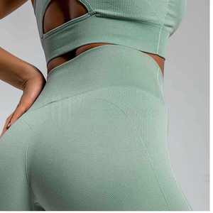 High Quality Seamless 2 Piece Womens Fitness Gym Clothing Polyester Nylon Sports Wholesale Customized Front Logo Yoga Wear Sets - Product Image 4