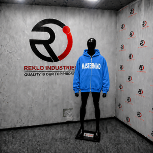 Sweat à capuche zippé surdimensionné bleu roi personnalisé pour homme, streetwear, imprimé graphique blanc, épaules tombantes, fermeture éclair intégrale, décontracté - Product Image 3