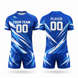 Tenues de sport bleues et blanches personnalisées avec ajustement flexible, tissu durable pour les matchs et les entraînements de haute intensité - Product Image 1