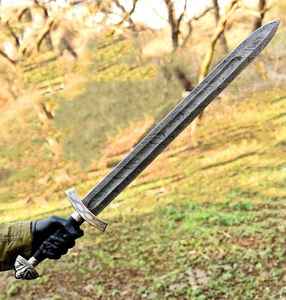 Épée viking professionnelle en acier Damas forgé à la main avec fourreau en bois, style médiéval nordique, lame de guerrier - Product Image 6
