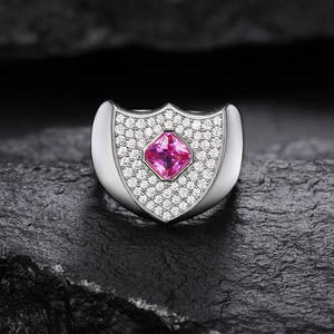 Diamond Shield Signet Ring 18k Gold Plated Luxury Hip Hop Jewelry <b>Cushion</b> Cut Fancy Color IGI Certified <b>Statement</b> Band - Product Image 3