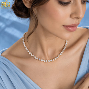 Collar de tenis con diamantes cultivados en laboratorio de corte brillante en racimo |   Collar Elegante de Oro Sólido de 9K, 14K y 18K, Joyería Fina de Lujo, Regalo - Product Image 2