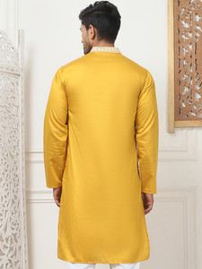 <b>Men's</b> Yellow Embroidered Kurta <b>Pajama</b> Set Traditional Indian Pakistani Ethnic Wear - Product Image 6