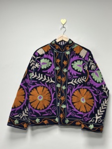 Hand Embroidery Suzani Woven Velvet <b>Bomber</b> <b>Jacket</b> Boho Regular <b>Vintage</b> Style Floral Breathable Colorful Unique Embroidery - Product Image 1