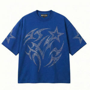 เสื้อยืดผู้ชายประดับเพชรเม็ดใหญ่สีเงินพรีเมียม สไตล์สตรีทแวร์หรูหรา ทรงโอเวอร์ไซส์ - Product Image 1