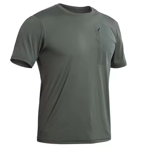 Camiseta Blanca de Manga Corta con Cuello Redondo para Hombre, con Bolsillo Frontal con Cremallera Marrón, Tejido de Punto, Poliéster Transpirable, Diseño Casual - Product Image 3
