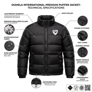 เสื้อแจ็คเก็ตพัฟเฟอร์สีดำสำหรับผู้ชาย Dumela International คอตั้ง ปิดด้วยซิป กันลม เหมาะสำหรับใส่ลำลองในฤดูหนาว - Product Image 5