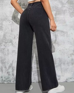 Pantalones Vaqueros Rectos de Estilo Japonés para Mujer, Otoño, Color Azul Lavado, Cintura Media, Botones Elásticos, Venta al Por Mayor - Product Image 5