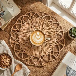 Eco-friendly Bohemian Style Non-Toxic Handwoven Rattan Placemat for Dining Decoration <b>Charger</b> <b>Plate</b> Tableware Customized Made - Product Image 4