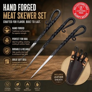 Hand Forged Stainless Steel Kitchen <b>Knives</b> Viking Style <b>Cooking</b> Fork and Spear with Leather Sheath for Party Dining - Product Image 5