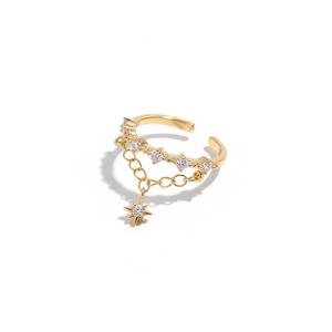 Anillo Colgante de Oro Puro de 14K con Forma de Estrella Brillante y Cadena, Anillo Abierto Ajustable y Apilable, Regalo de Aniversario - Product Image 2