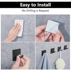 Waterproof Black Adhesive <b>Hooks</b> for Bathroom and Kitchen Strong <b>Stick</b>-<b>On</b> <b>Hooks</b> for Hanging Coats and Towels Plated Technique - Product Image 6