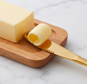 Juego de espátulas para queso de acero inoxidable, doradas, plateadas y grises, con cuchilla dentada para untar mantequilla y orificio para colgar, para uso en la cocina. - Product Image 5