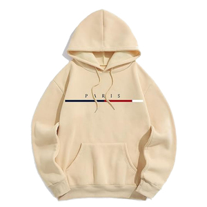 Hoodie Unisexe Minimaliste Streetwear Crème Abricot en Polaire Oversize avec Imprimé Paris, Mélange de Coton, Poche Kangourou - Product Image 1