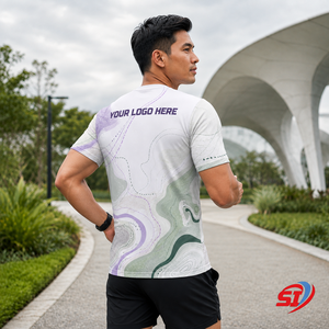 T-shirt de course personnalisé avec logo d'équipe, sublimation, séchage rapide, vêtements de marathon Violet Sage Motion Map - Product Image 6