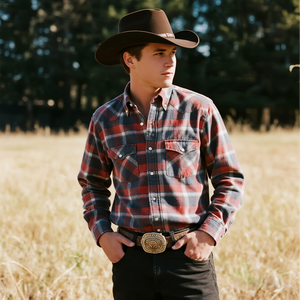 Chemise Western à manches longues en coton 100% à motif écossais vintage avec franges, style Best Show Rodeo - Product Image 1