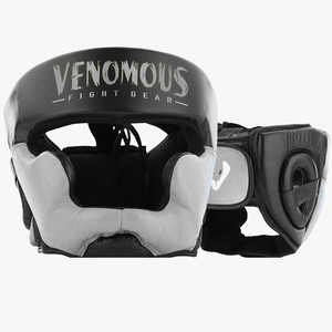 Protector de Cabeza Venomous Black, de Cuero, para Boxeo, MMA, Muay Thai, Entrenamiento - Product Image 1