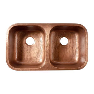 Fregadero de cobre de doble sección estilo rústico para cocina, lavabo de metal de alta calidad con diseño martillado de cobre antiguo - Product Image 2