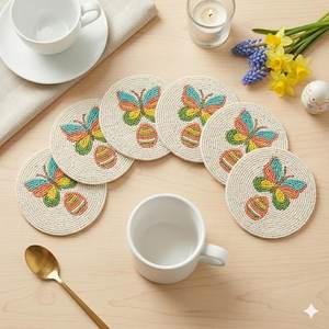 Sous-verres en perles de verre faits à la main MS HANDICRAFT - Cadeaux religieux classiques avec support en polyester (4x4 pouces) - Product Image 1