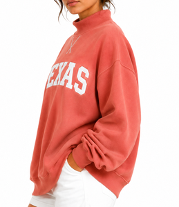 Sudadera Casual Oversize de Mujer con Cuello Simulado, Aplicación de Logotipo Frontal de Texas y Hombros Caídos, Manga Larga, Venta al por Mayor en Texas - Product Image 2