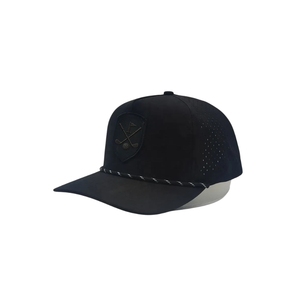 Gorra de Golf Transpirable e Impermeable de Fabricante Confiable, con Perforaciones Láser, Estructurada, de 6 Paneles, Cierre a Presión, Bordado Negro Completo - Product Image 2