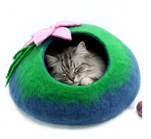Casa para Gatos Portátil de Lujo, Ecológica y Hecha a Mano, Residencia Suave para Mascotas, Patrón Sólido, Fieltro de Lana, Desmontable, Lavable, Estilo Moderno - Product Image 1