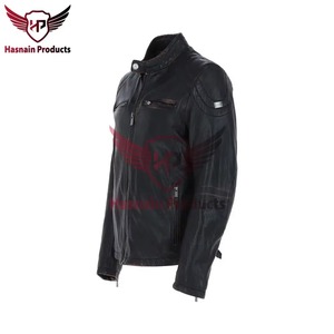 Chaqueta de Cuero Azul Marino para Hombre, Corte Ajustado, Estilo Motero, Chaqueta de Cuero Vacuno, Costuras en los Hombros, Prenda Clásica de Invierno Personalizada - Product Image 3