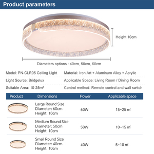 Plafonnier LED rond intelligent avec télécommande, interrupteur mural, luminosité réglable, CCT ajustable, éclairage 40W 50W 60W - Product Image 2