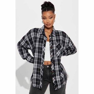 Oversized Plaid <b>Flannel</b> Shirt With Turn Down Collar Full Sleeve Casual <b>Top</b> For Women Autumn Style - Product Image 6