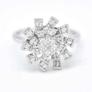 Anillo de compromiso y boda de plata de ley 925 con diseño floral moderno, moissanita de corte brillante y baguette, para mujer, ideal para fiestas, regalo. - Product Image 2