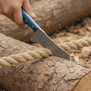 Couteau de boucher de cowboy en acier Damas forgé à la main, couteau de ranch personnalisé OEM à lame pleine, manche en bois avec étui en cuir type pancake - Product Image 3