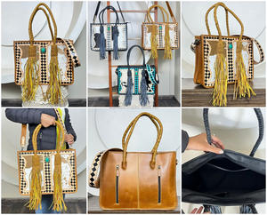 Sac à main de luxe de haute qualité, à motif à carreaux, en cuir véritable, avec détails en pierre turquoise, pour femmes - Product Image 3