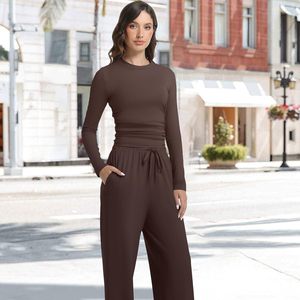 Ladies Long Sleeve Top and Pant <b>Set</b> Stylish Womens Co Ord Outfit Breathable Fabric Comfortable Home Wear Casual Clothing <b>Set</b> - Product Image 5