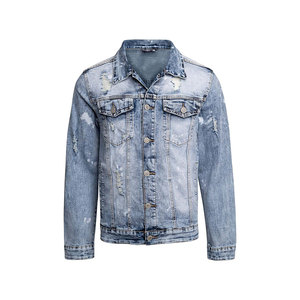 Chaqueta de Mezclilla Lavada para Hombre, Cuello Clásico, Corte Regular, Detalles Deshilachados, Estilo Casual, Ropa de Otoño - Product Image 1