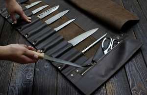 Sac de transport pour couteau de chef professionnel en cuir véritable robuste, léger et portable, pochette de rangement multi-outils pour voyage, 8-11 - Product Image 5