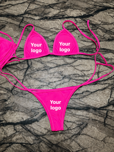 2025 Custom Made Women's Strapless High Cut High Waisted 1 Piece Bikini Set with Front Logo <b>Strings</b> Your Own Design - Product Image 1