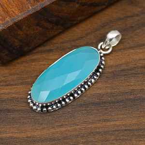 Pendentif en calcédoine bleue, argent sterling 925, bijou fait main, pendentif naturel, cadeau pour maman, anniversaire - Product Image 2