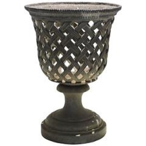 Urne de jardin en métal blanc avec base carrée, pot à fleurs d'extérieur sculpté à la main pour plantes vertes, urnes de jardin faites à la main - Product Image 2