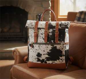 Durable Leather Hair On Backpack Cowhide Laptop Travel Rucksack Vintage School Bag Handmade Design OEM LHBP-0058 - Product Image 1